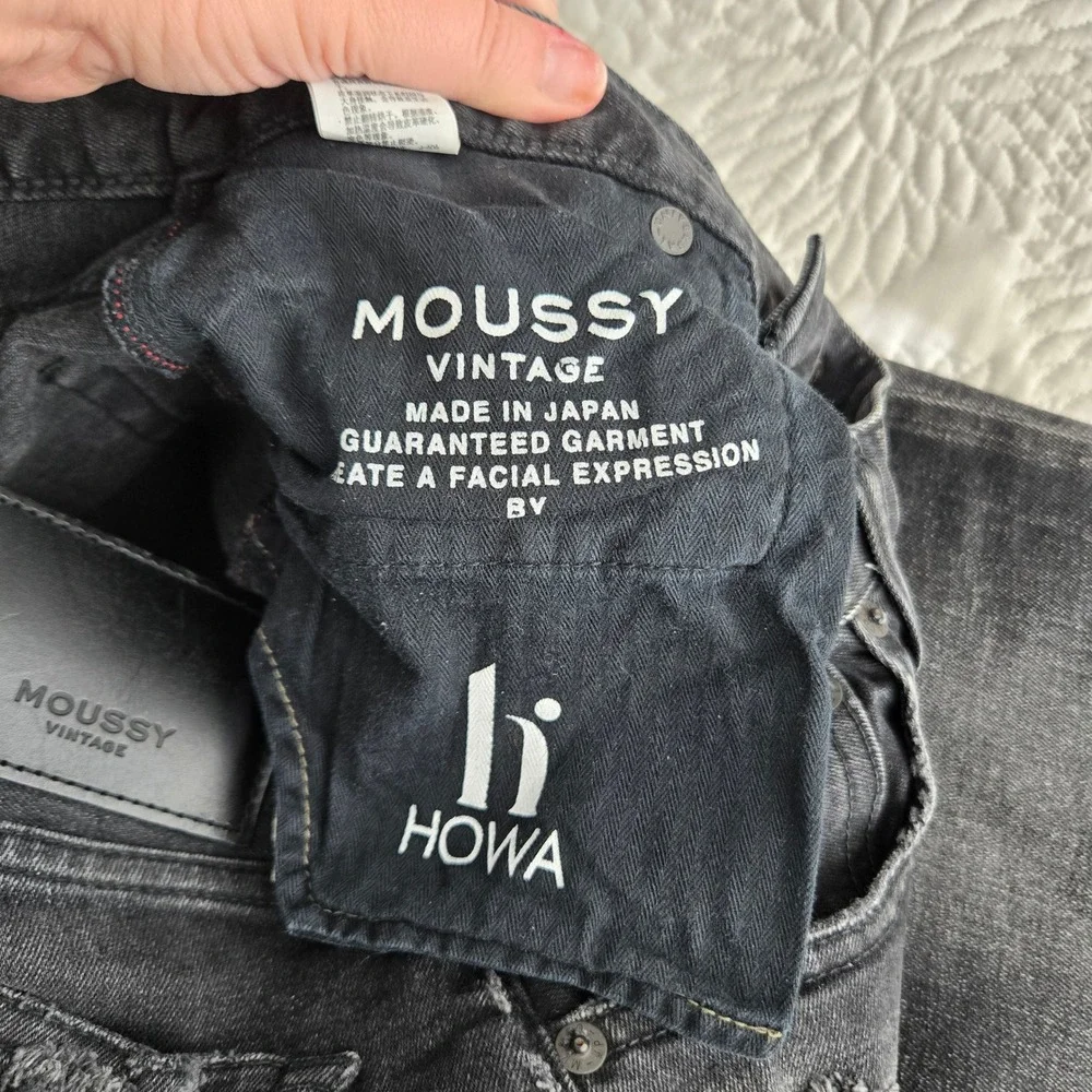 MOUSSY‎ VINTAGE jeans Alhambra Flare-Hi Jeans black crop split side hem Size 27